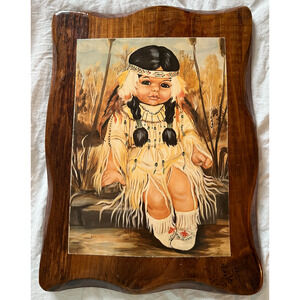 Native American Child Photo Glazed Pine Wall Hanging Handmade In USA 9 x 12